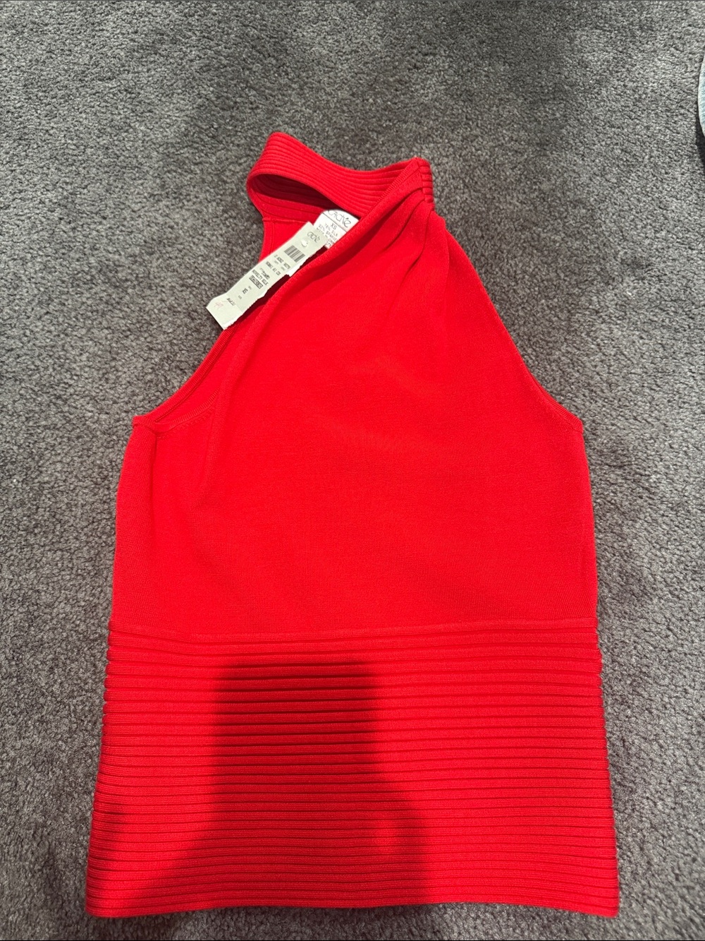 Cache One-Shoulder Red Ribbed Hem Dress